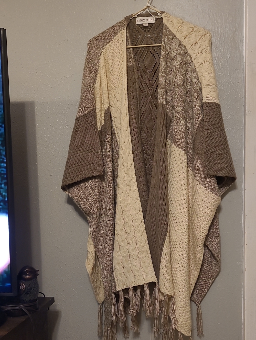 Knox Rose Beige and Taupe Drape Front Cardigan